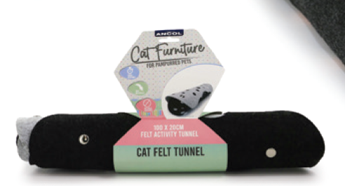 Cat felt tunnel with packaging on a white background