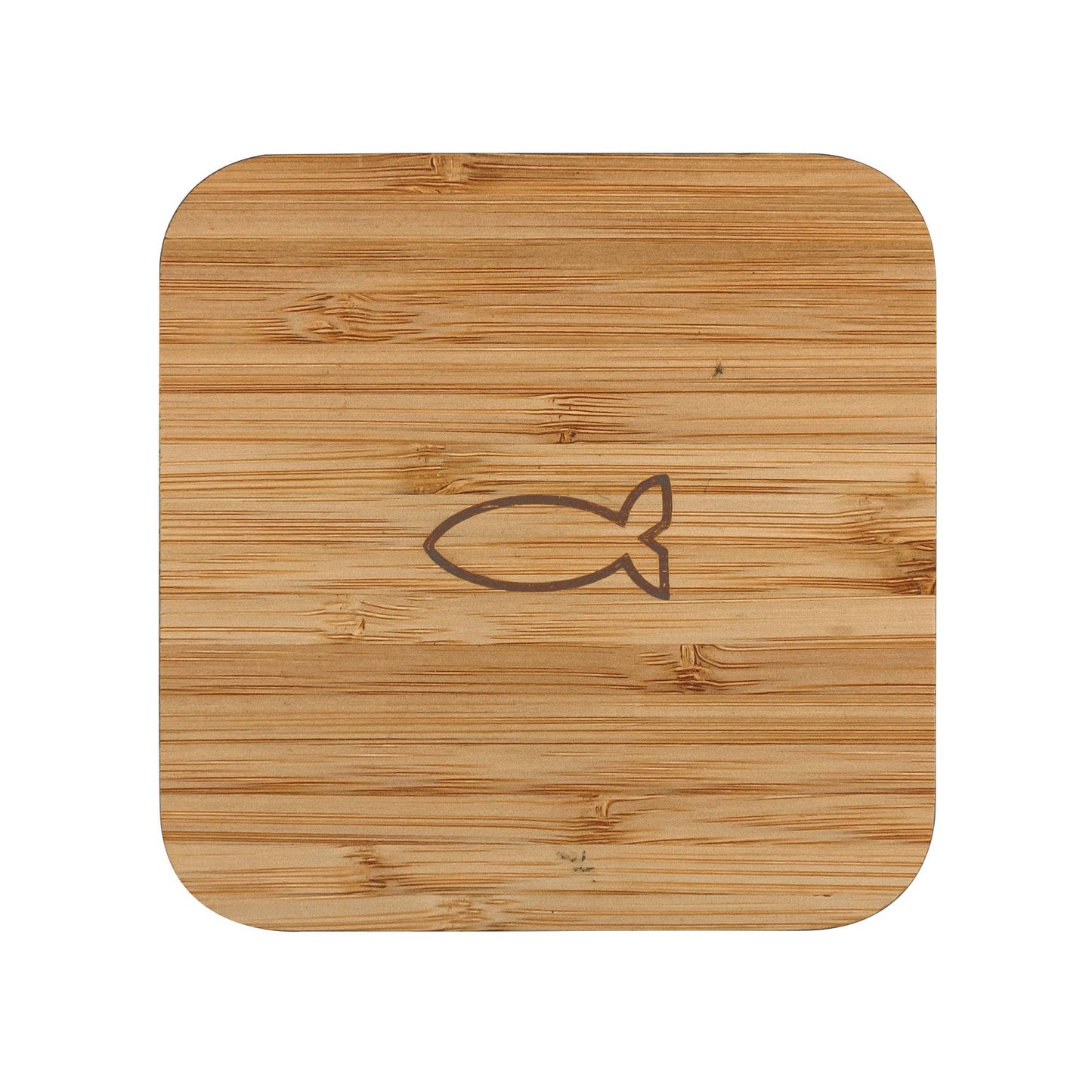 Wooden lid with fish symbol on a white background