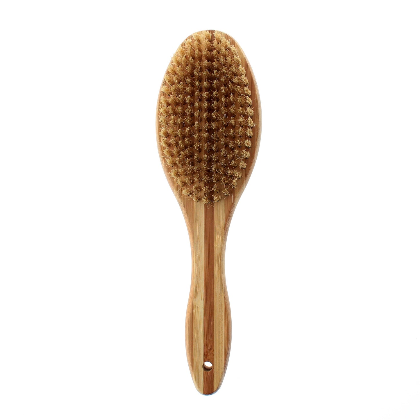 Wooden dog brush with bristles on a white background