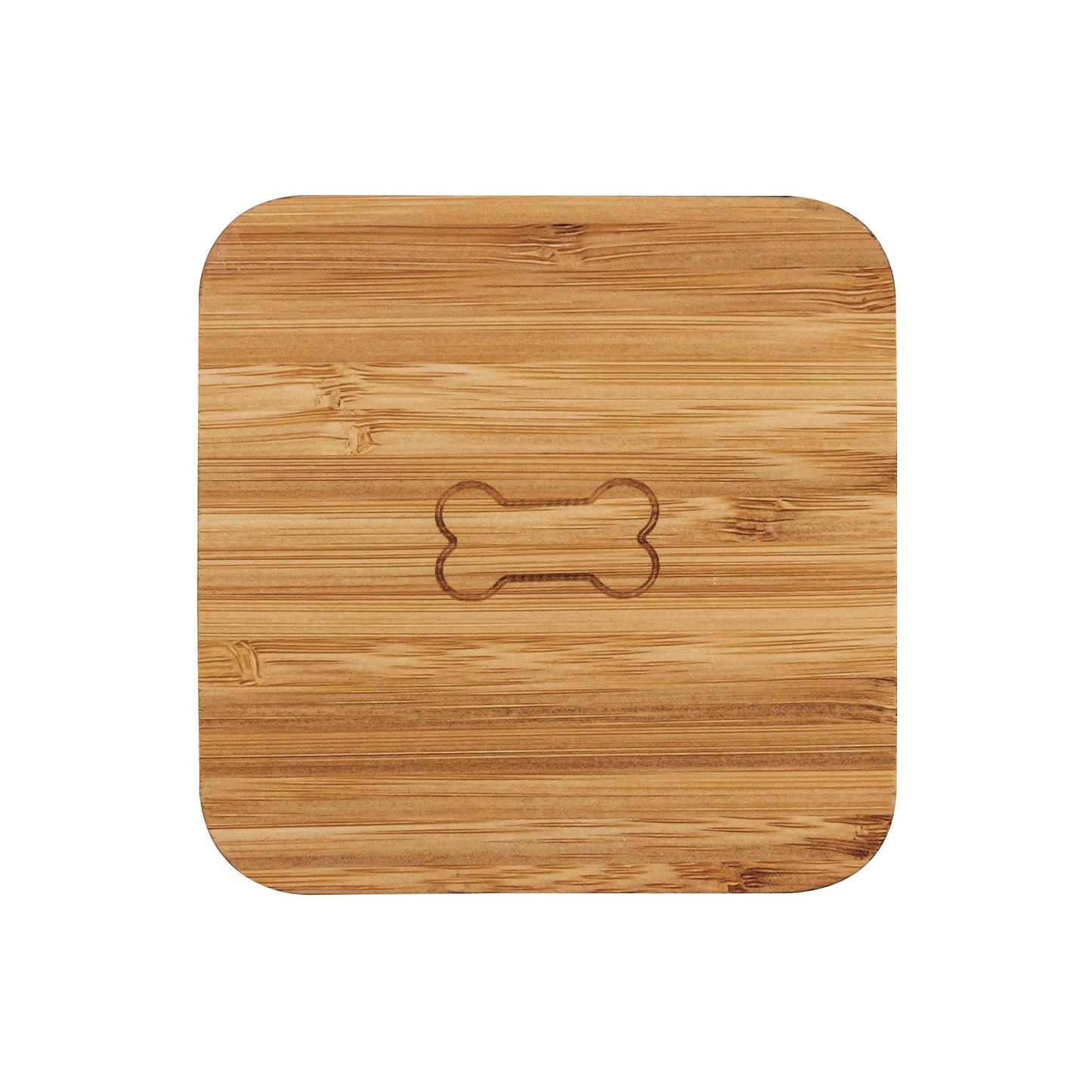 Wooden jar top with a bone-shaped cutout on a white background