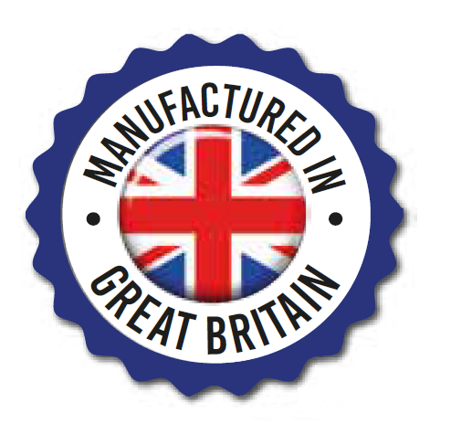 Logo with 'Manufactured in Great Britain' text and Union Jack flag on a white background