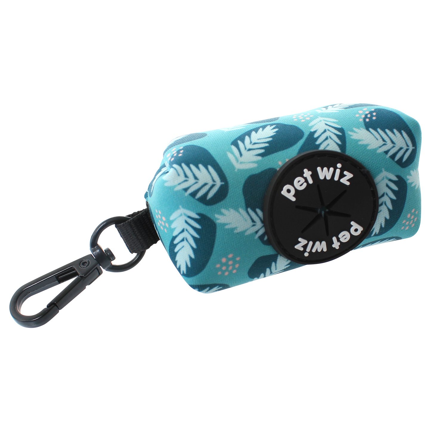 Poo bag holder with leaf pattern on a white background