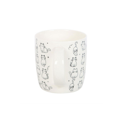 White Happy Cat Print Mug