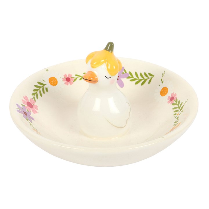 Decorative plate with a duck design on a white background