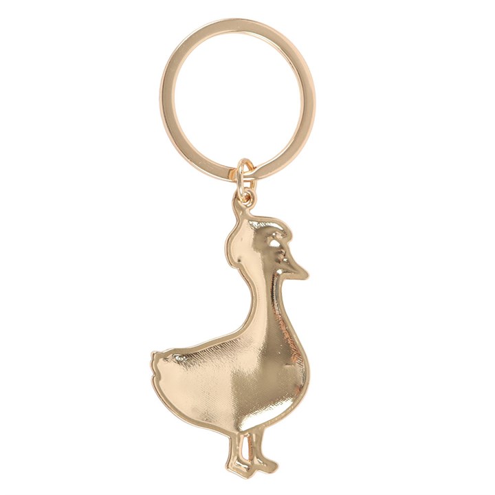 Gold duck-shaped keychain on a white background