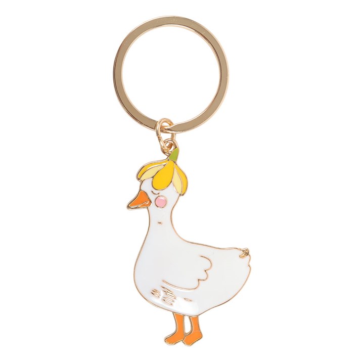 Keychain with a cartoon duck design on a white background