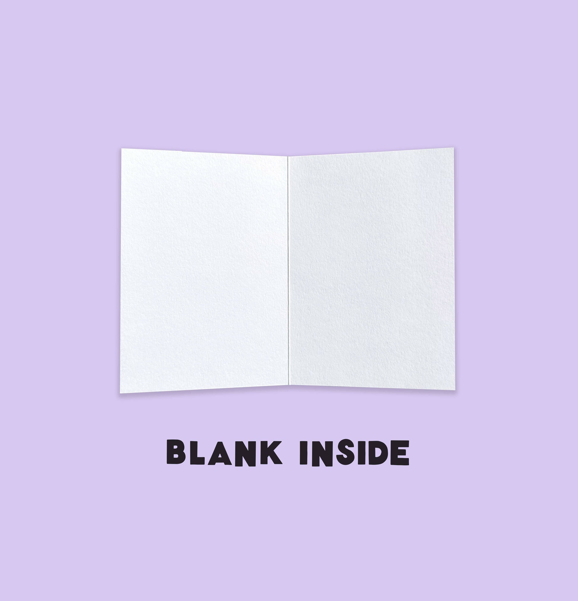 Open white card on a purple background with 'BLANK INSIDE' text.