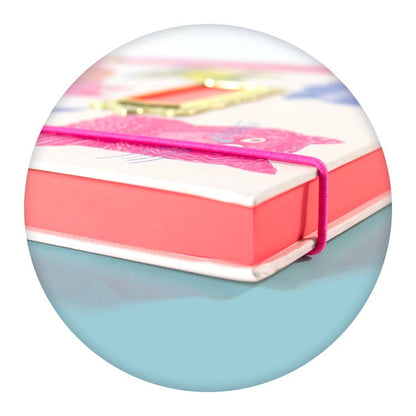 pink pages in a book with colourful cover on a white background