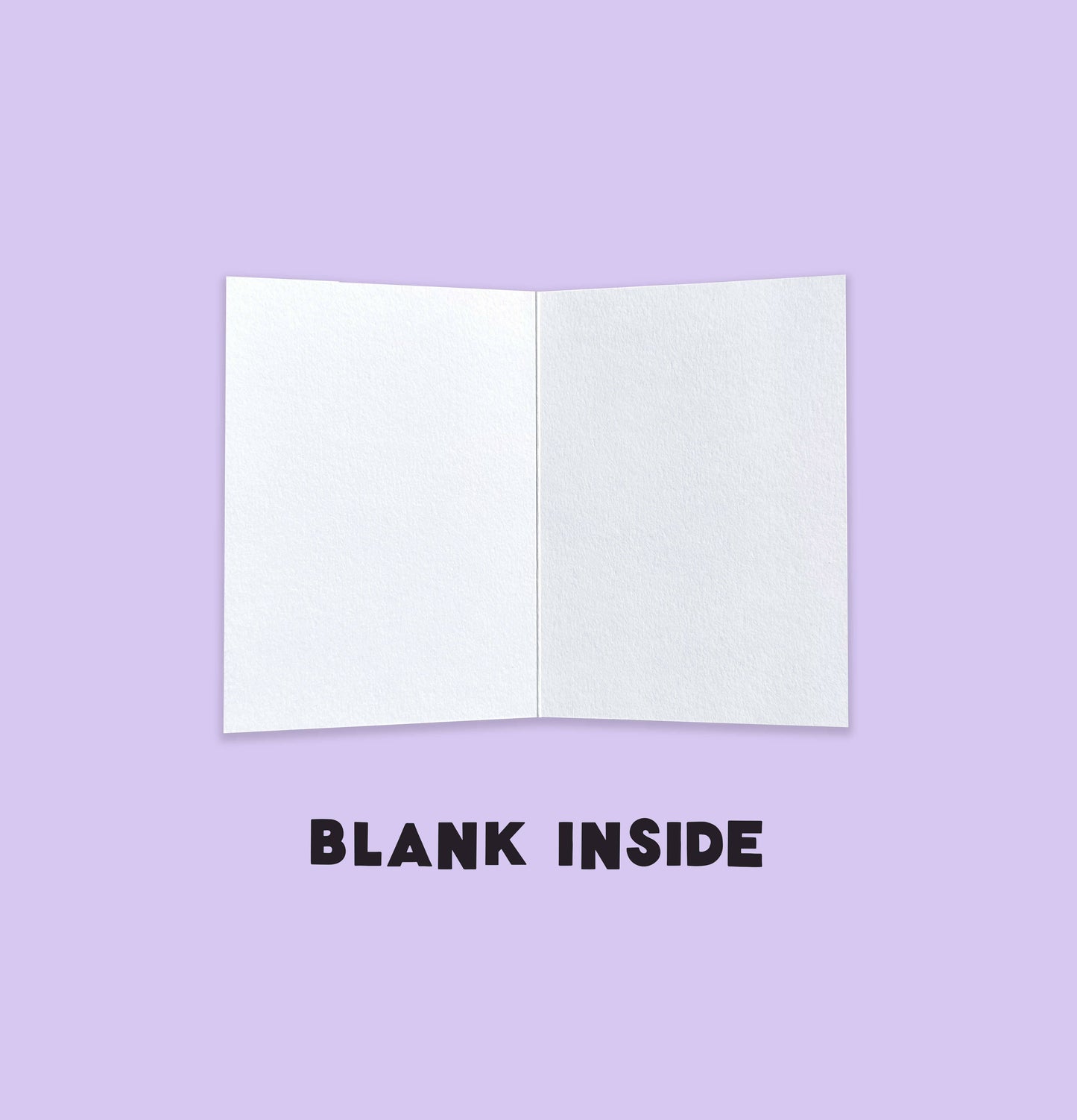 Open white card on a purple background with 'BLANK INSIDE' text.