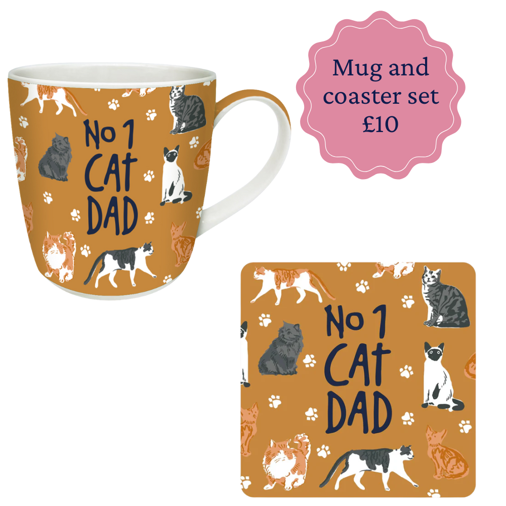 No1 cat dad mug and coaster set.