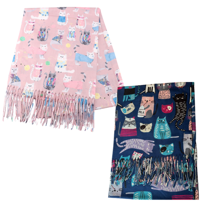 two cat design scarves
