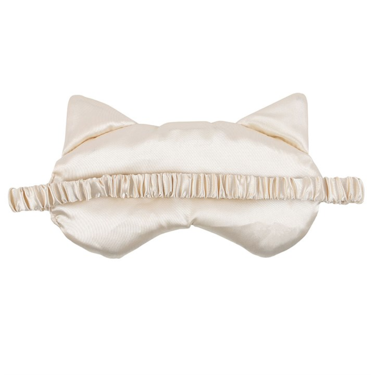 Cream-colored satin eye mask with a headband on a white background