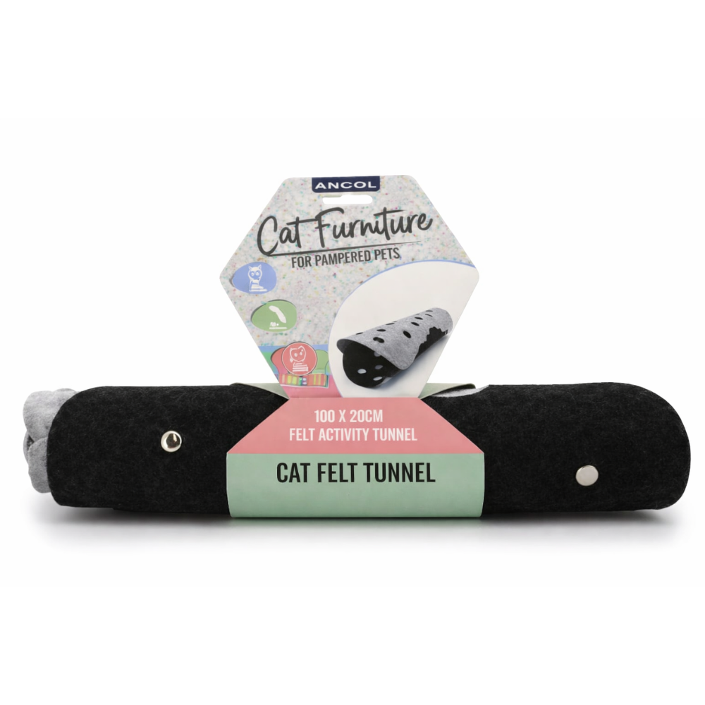 Cat felt tunnel with packaging on a white background