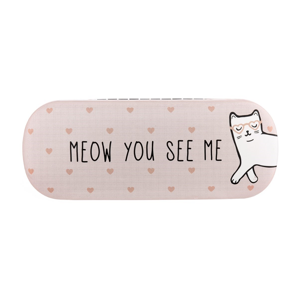 Front view of glasses case with cat design