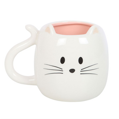 Cat-shaped mug with a pink interior on a white background