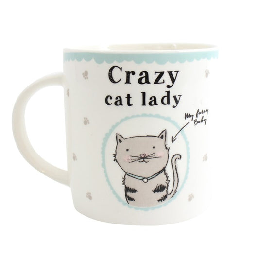 Mug with 'Crazy cat lady' text and cat illustration on a white background