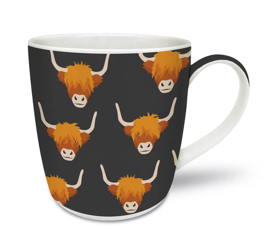 Mug with highland cow pattern on a dark background