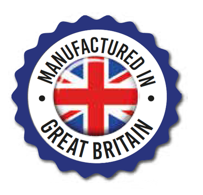 Logo with 'Manufactured in Great Britain' text and Union Jack flag on a white background