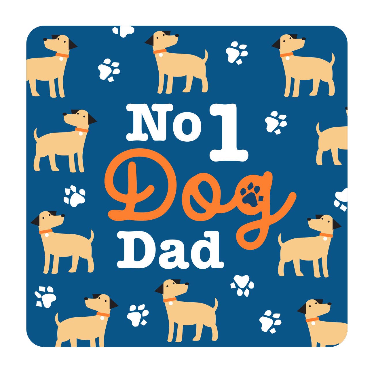Placemat with 'No 1 Dog Dad' text and dog illustrations on a blue background
