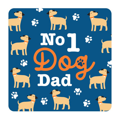 Placemat with 'No 1 Dog Dad' text and dog illustrations on a blue background