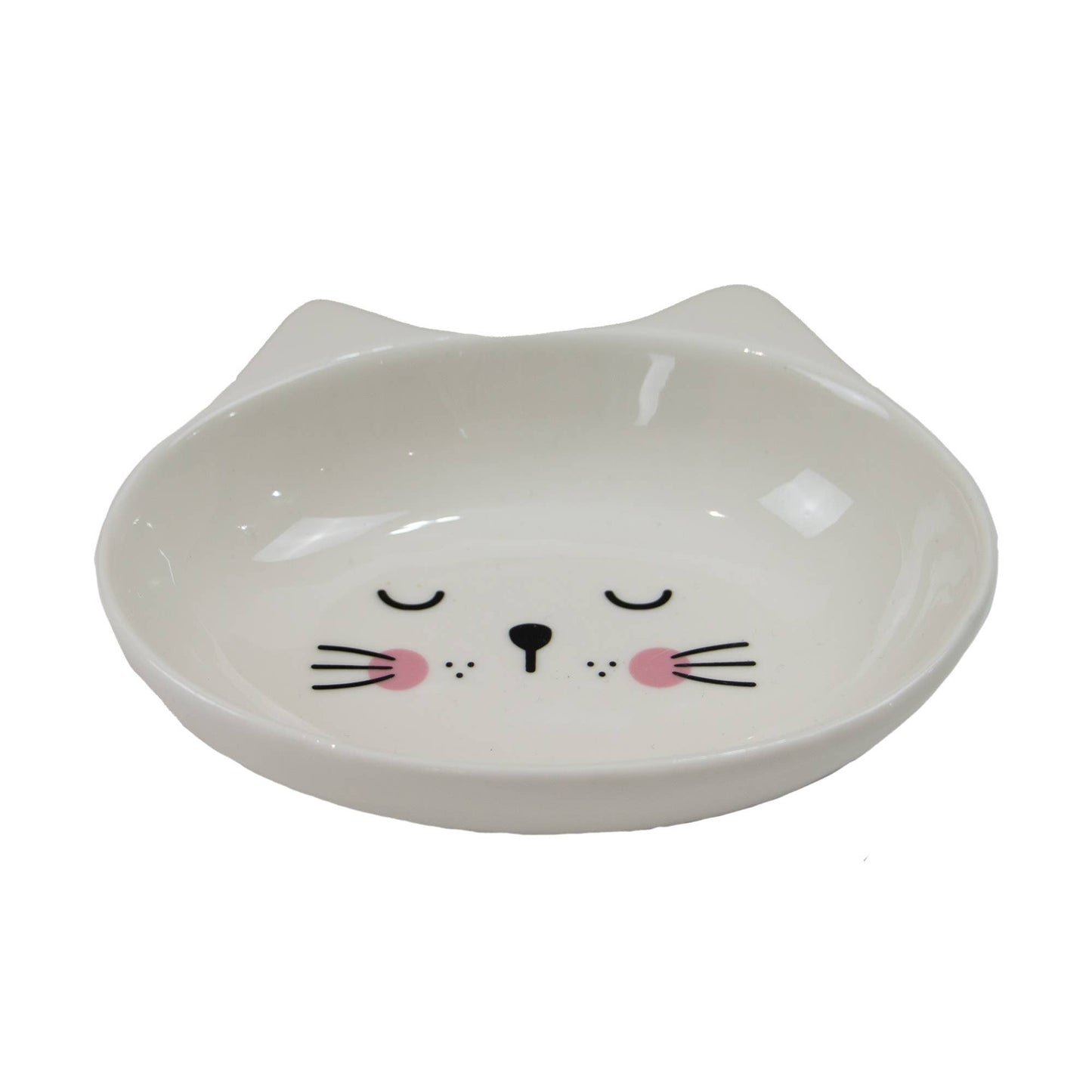 Ceramic bowl shaped like a cat's face on a white background