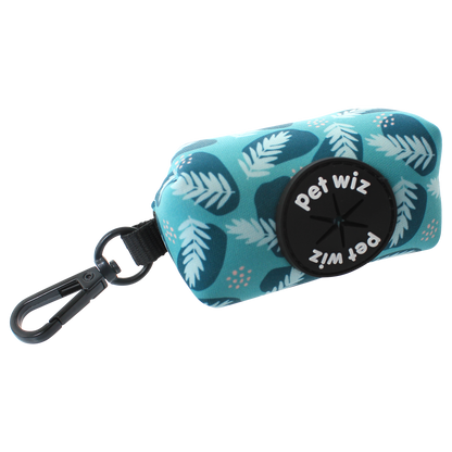 Poo bag holder with leaf pattern on a white background