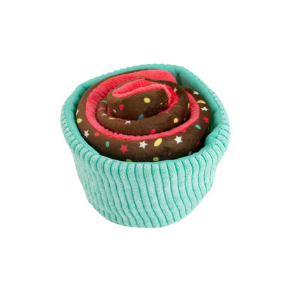 Cupcake dog toy with a turquoise colour on a white background