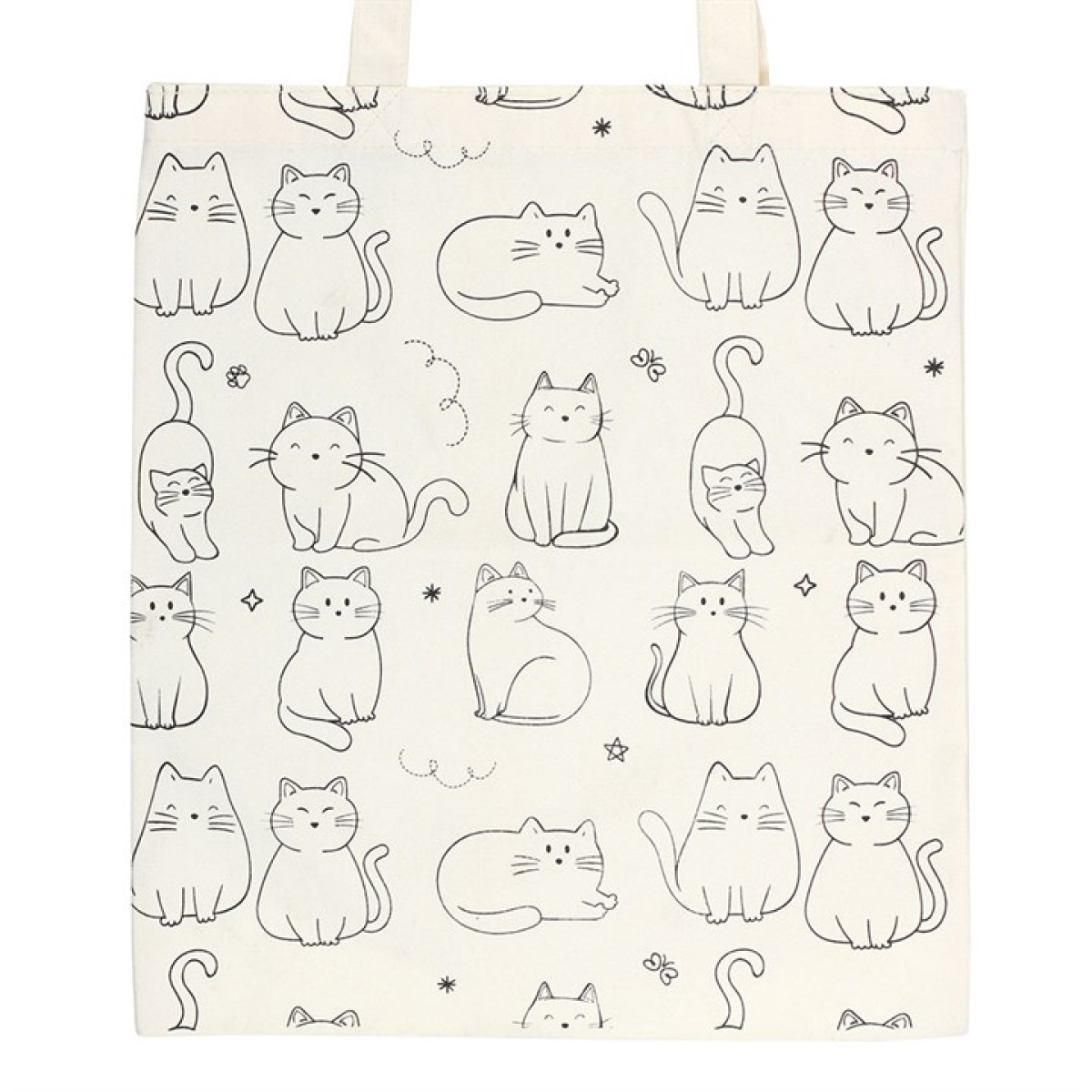 Tote bag with black cat illustrations on a white background